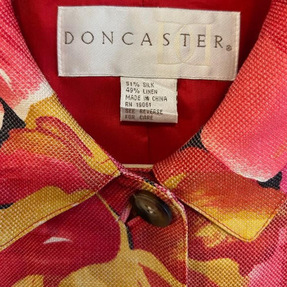 Doncaster New York Floral Linen & Silk Jean Jacket Style, Size 4, Lined, Pockets - Picture 2 of 11